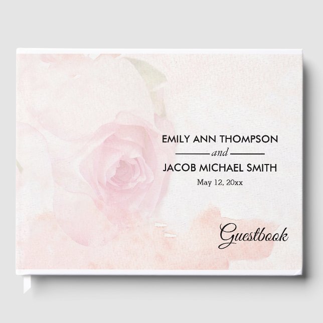 Watercolor Blush Rose | Wedding Guest Book (Front)