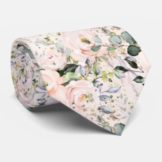 Watercolor Blush Roses Peonies Hydrangeas Tie