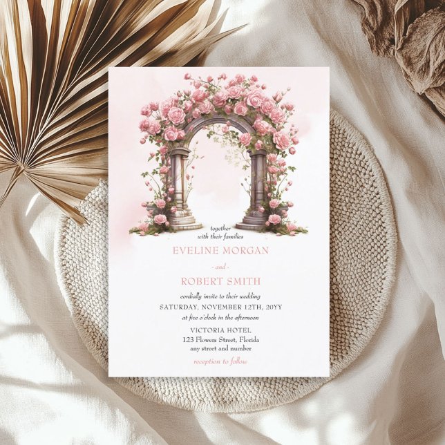 Watercolor blush roses rustic wedding arch invitation (Watercolor blush roses rustic wedding arch invitation)
