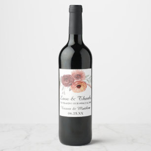 Watercolor Blush Rust Floral Wedding Wine Label