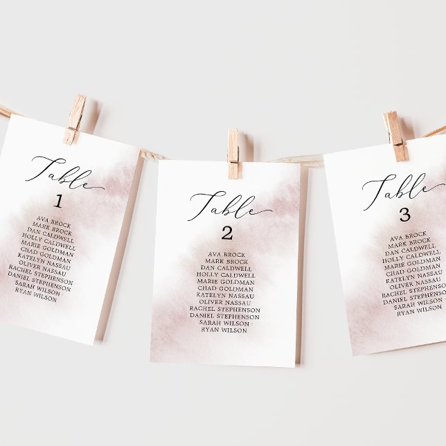 Watercolor Blush Table Number Seating Chart Cards (Creator Uploaded)