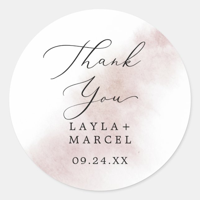 Watercolor Blush Thank You Wedding Favour Sticker (Front)