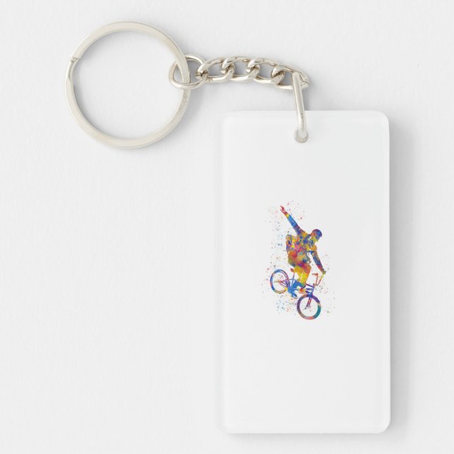 Watercolor bmx rider key ring (Front)