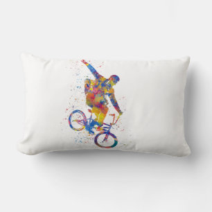 Watercolor bmx rider lumbar cushion