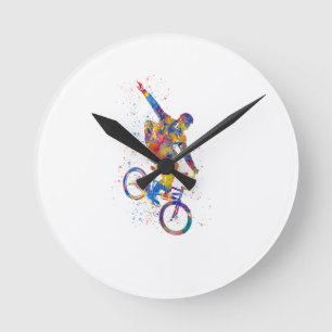 Watercolor bmx rider round clock