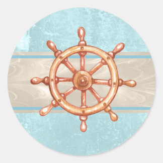 Watercolor Boat Helm Wheel ID385 Classic Round Sticker