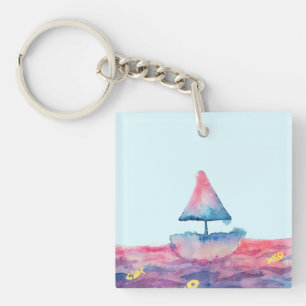 Watercolor Boat Key Ring