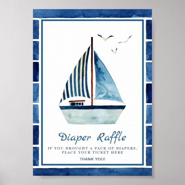 Watercolor Boat Nautical Baby Shower Sign (Front)