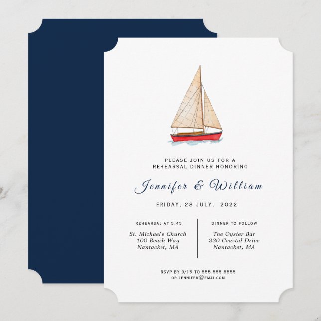 Watercolor Boat Rehearsal Dinner Invitation (Front/Back)