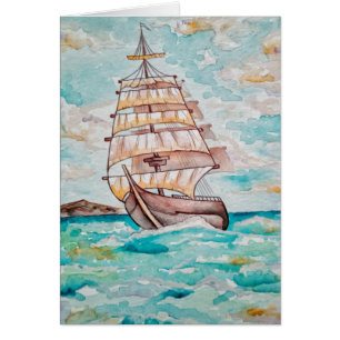 Watercolor Boat Ship Sail Summer Sea Ocean Life