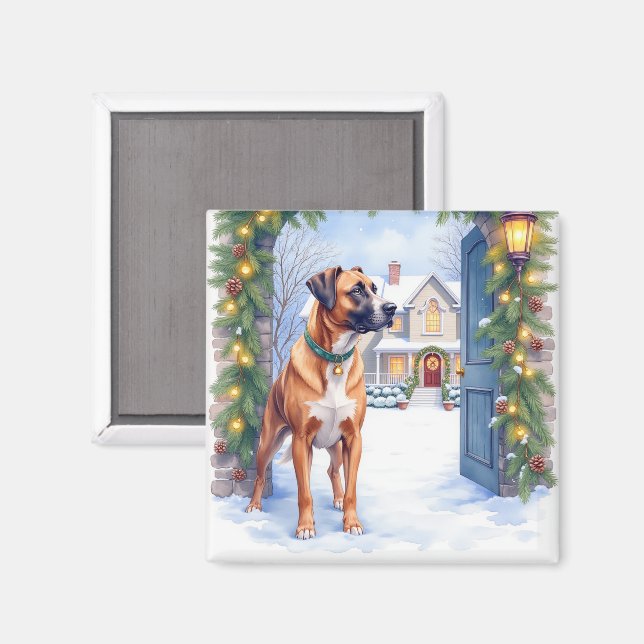 Watercolor Boerboel Farmhouse Gate Christmas Magnet (Front/Back)