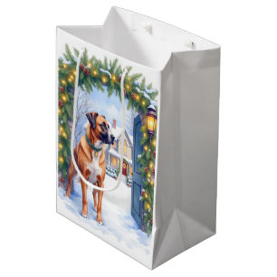 Watercolor Boerboel Farmhouse Gate Christmas Medium Gift Bag