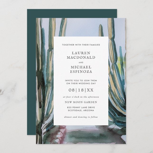 Watercolor Bohemian Cactus Green Desert Invitation (Front/Back)
