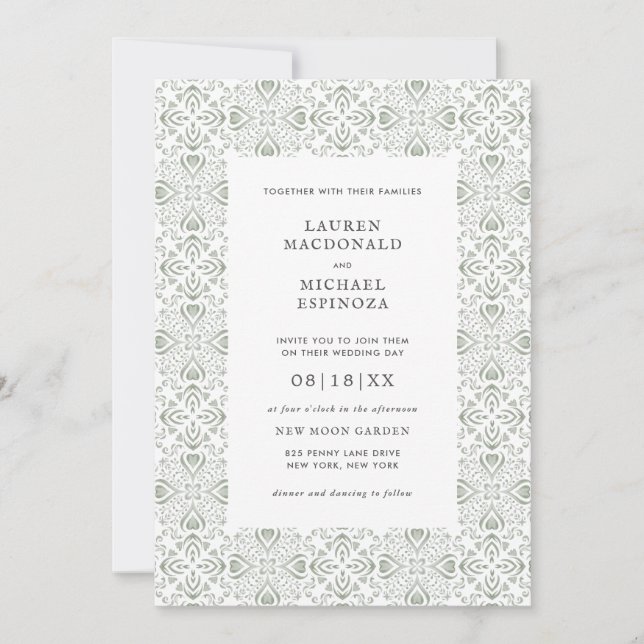 Watercolor Bohemian Cactus Green Tile Desert Invitation (Front)