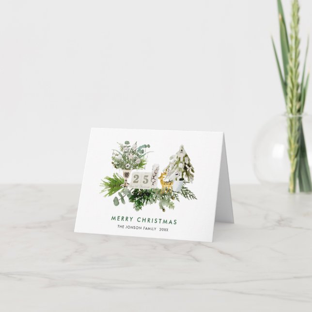 Watercolor Bohemian Christmas Composition Holiday Card (Front)