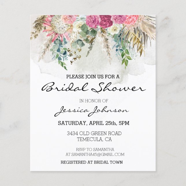 Watercolor Bohemian Eucalyptus Floral Bouquet  (Front)