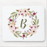 Watercolor Bohemian Floral Wreath Monogram Mouse Pad<br><div class="desc">Bohemian inspired mousepad featuring watercolor purple and ivory flowers with foliage wreath. This customisable monogram mousepad is perfect for a personalised gift.</div>