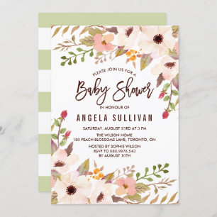Watercolor Bohemian Flowers Baby Shower Invitation