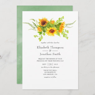 Watercolor Bohemian Sunflowers Wedding Invitation