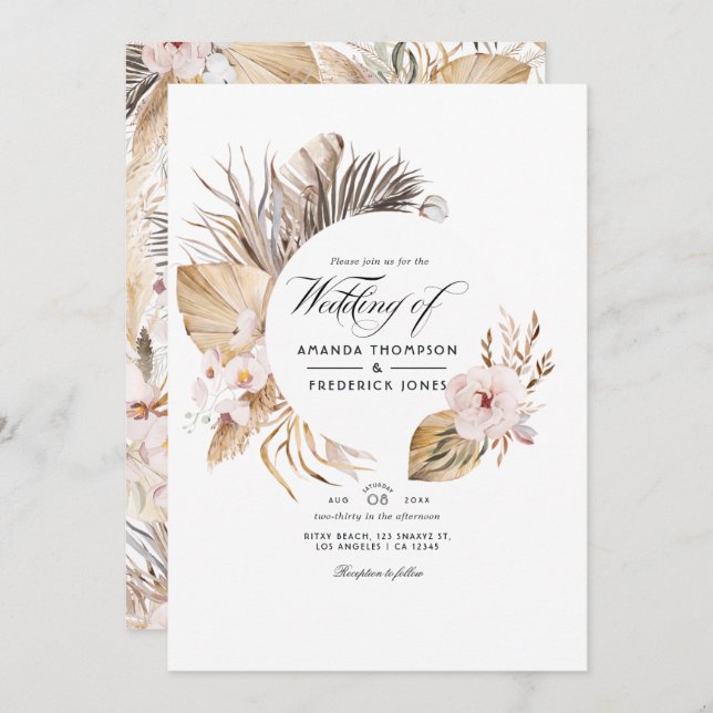 Watercolor Bohemian Wedding Invitation (Front/Back)