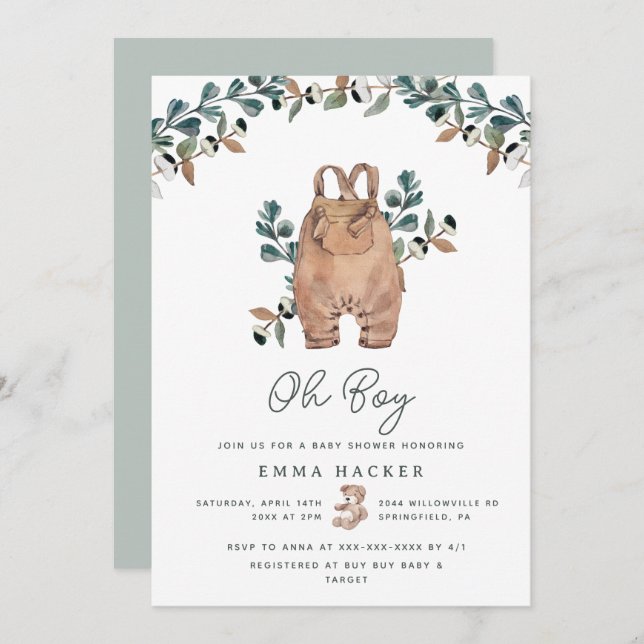 Watercolor Boho Baby Boy Shower Invitation (Front/Back)