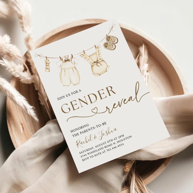 Watercolor Boho Baby Clothes Gender Reveal Invitation (Creator Uploaded)