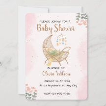 Watercolor Boho Baby Shower Moon Invitation