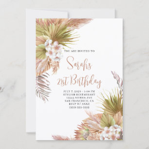 Watercolor Boho Beige Floral 21st Birthday Invitation
