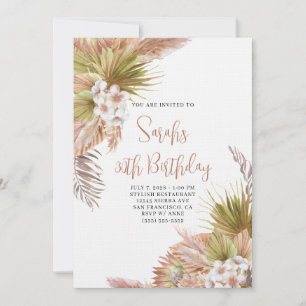 Watercolor Boho Beige Floral 30th Birthday Invitation