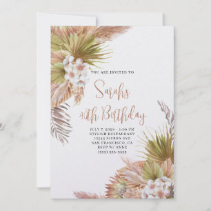 Watercolor Boho Beige Floral 40th Birthday Invitation