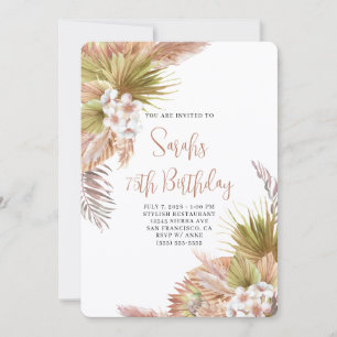 Watercolor Boho Beige Floral 75th Birthday Invitation