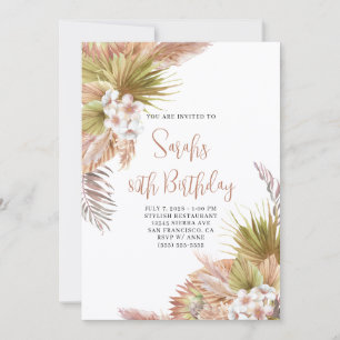 Watercolor Boho Beige Floral 80th Birthday Invitation