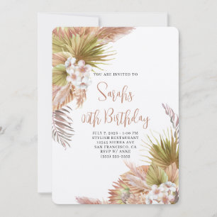 Watercolor Boho Beige Floral Birthday Invitation
