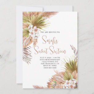 Watercolor Boho Beige Floral Sweet Sixteen Invitation