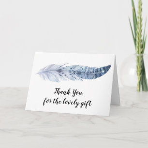 Watercolor Boho Blue Feather - Thank You Card