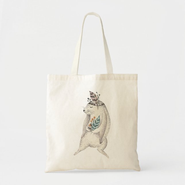 Watercolor Boho Bunny Tote Bag (Front)