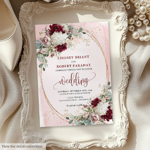 Watercolor Boho Burgundy Floral Wedding Invitation