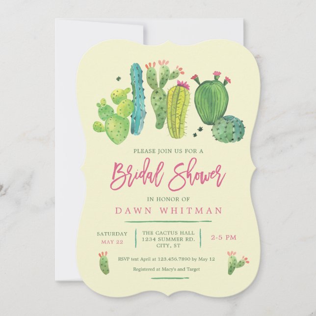Watercolor Boho Cactus Bridal Shower Invitation (Front)