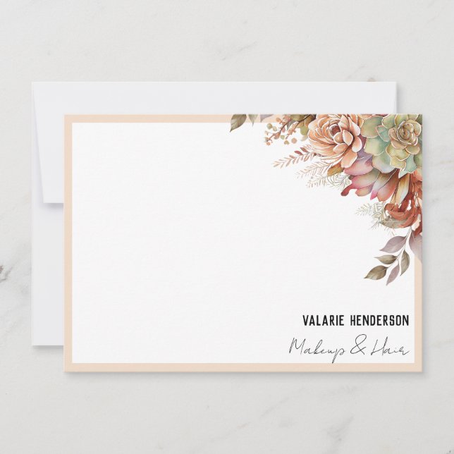 Watercolor Boho Cactus Business Note Card (Front)