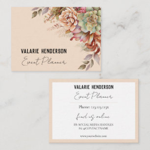 Watercolor Boho Cactus Feminine Script Business Business Card