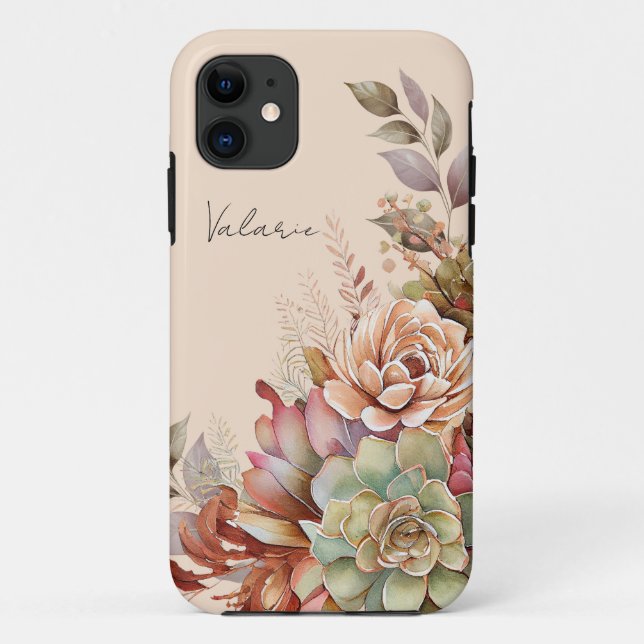 Watercolor Boho Cactus Monogram Case-Mate iPhone Case (Back)