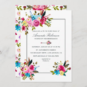 Watercolor Boho Chic Floral Bridal Shower invite