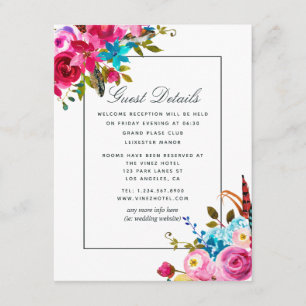 Watercolor Boho Chic Floral Guest Details Enclosure Card