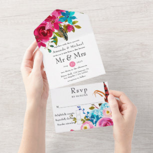 Watercolor Boho Chic Floral Wedding All In One Inv Invitation