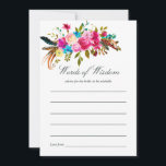 Watercolor Boho Chic Floral Wedding Bridal Advice Card<br><div class="desc">Boho chic pink and blue watercolor floral bouquets Bridal Shower advice for the Bride-to-be card with elegant Wedding typography.</div>