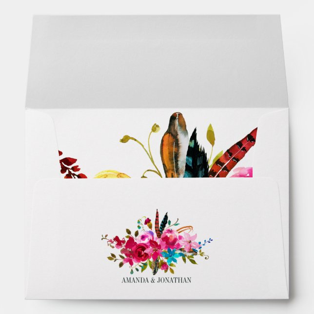 Watercolor Boho Chic Floral Wedding Envelope (Back (Bottom))