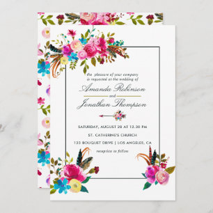 Watercolor Boho Chic Floral Wedding invitation