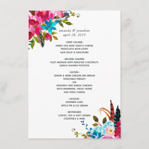 Watercolor Boho Chic Floral Wedding Menu