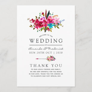 Watercolor Boho Chic Floral Wedding Program