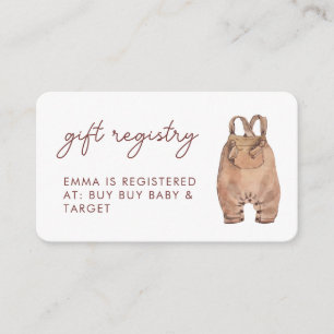 Watercolor Boho Clothing Baby Shower gift Registry Enclosure Card